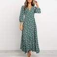 thumbnail image 3 of Winter Fall Dresses for Women Wedding Guest Long Sleeve Fashion V-Neck Three Quarter Sleeve Floral Print Open Fork Hem Long Dress, 3 of 6
