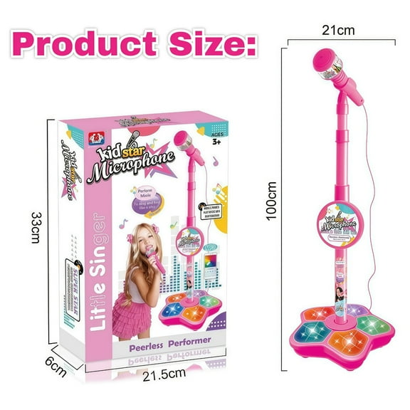 Stand Up Microphone Kids Child Microphone with Adjustable Stand for Kids Karaoke Machine with Lights Girls Party Pastime Sing Musical Toy with Flashing Lights Toys Age 6-12