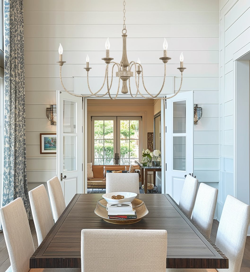 Kira Home Sherbrooke 44" French Country Chandelier, Distressed Wood Grain Metal Candle Chandelier, Smoked Cedar Wood