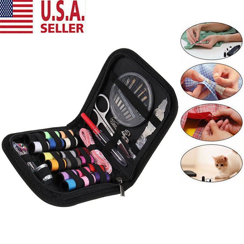 58pcs Travel Sewing Kit Needles Thread Scissors Set with Blue Zipper Bag Home Travel Campers