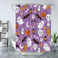 thumbnail image 2 of Spooky Halloween Shower Curtain Pumpkin Bat Witch Skull Boho Ghotic Alchemy Magic Scary Funny Cute Cartoon Icons Holiday Happy Halloween Party Fabric Bath Curtain set with Hook,Purple, 2 of 3