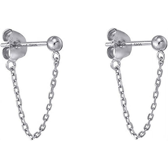 S.Leaf Cubic Zirconia Stud Earrings with Chain Sterling Silver Chain Earrings for Women Dangle Earrings for Women Trendy(Silver)