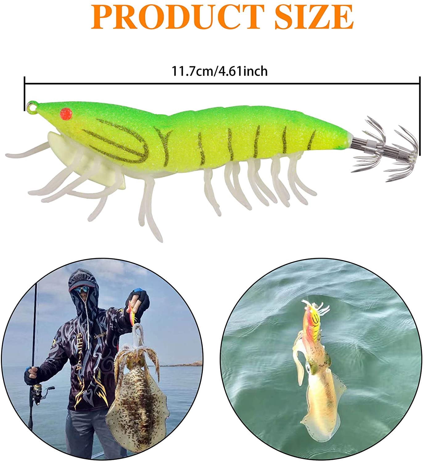 Luminous Shrimps Fishing Jig Hooks Saltwater Lure, 8pcs Plastic Glow Baits Artificial Fishing Lure Set Octopus Cuttlefish