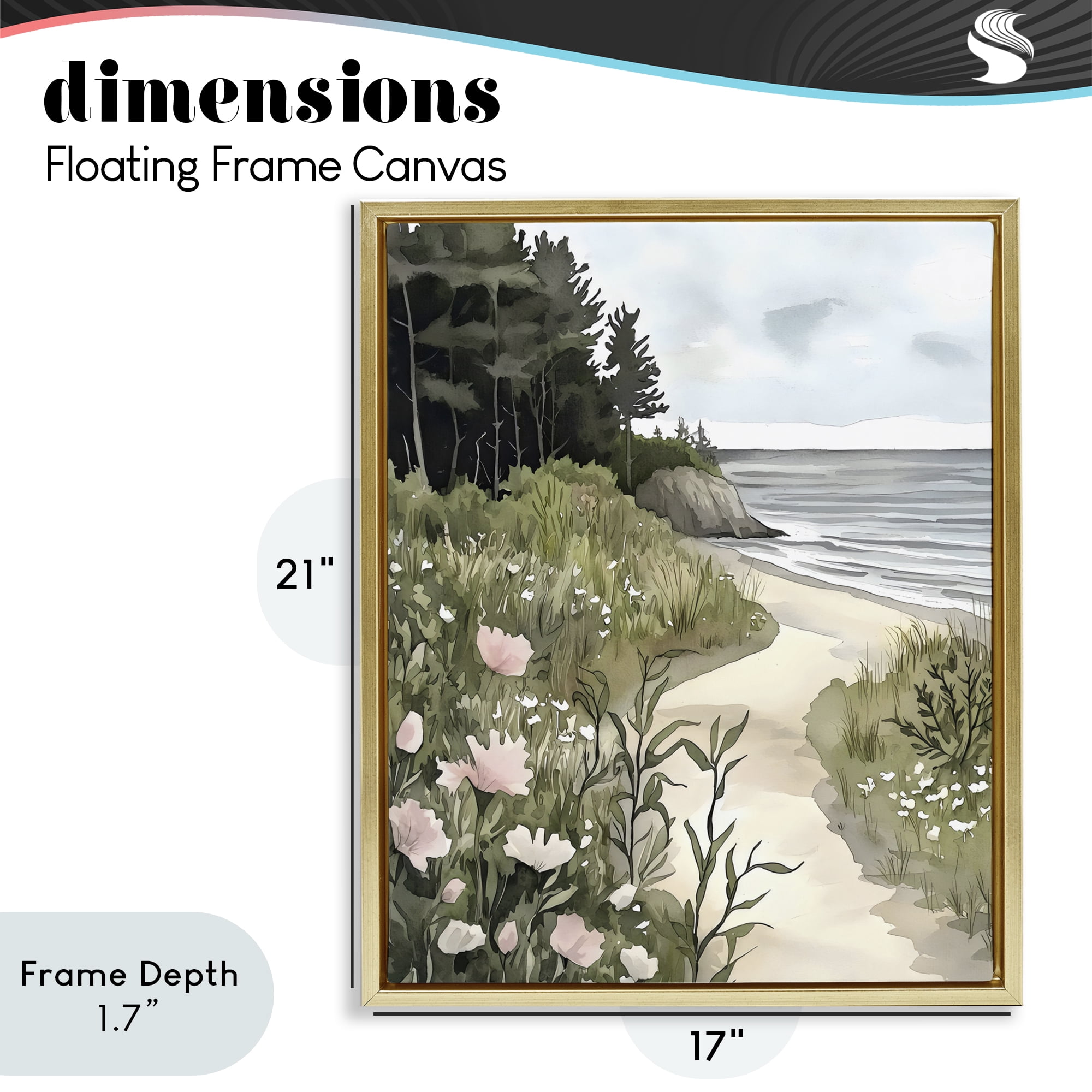 Stupell Industries Coastal Calm Floral Pathway Gold Framed Floater Canvas Wall Art, design by Riley B
