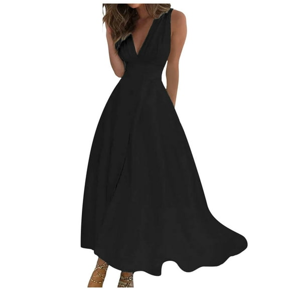 TJAZFJPA Black Maternity Dress Women's Casual Dress V Neck Wrap Dress Long Dress Long Dress Resort Dresses Womens Sun Dresses