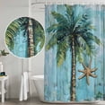 thumbnail image 4 of Coastal Blue Green Shower Curtain Set - Standard 72" x 72" Washable Bathtub Curtain with 12 Hooks, Ocean Beach Tropical Plant Starfish Waterproof Fabric Stall Shower Curtains for Bathroom Décor, 4 of 6