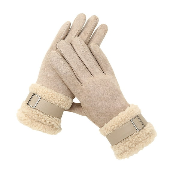 Floleo Women's Gloves Line Woolen Mouth Fall Winter Warm Outdoor with Added Fleece Touch Screen Gloves(Beige,Free Size)