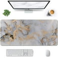 thumbnail image 1 of Large Mouse Pad, Full Desk XXL Extended Gaming Mouse Pad 35 x 15 Inch, Waterproof Desk Mat w/Stitched Edge, Non-Slip Laptop Computer Keyboard Pad for Office & Home, White Gray Marble Design, 1 of 5