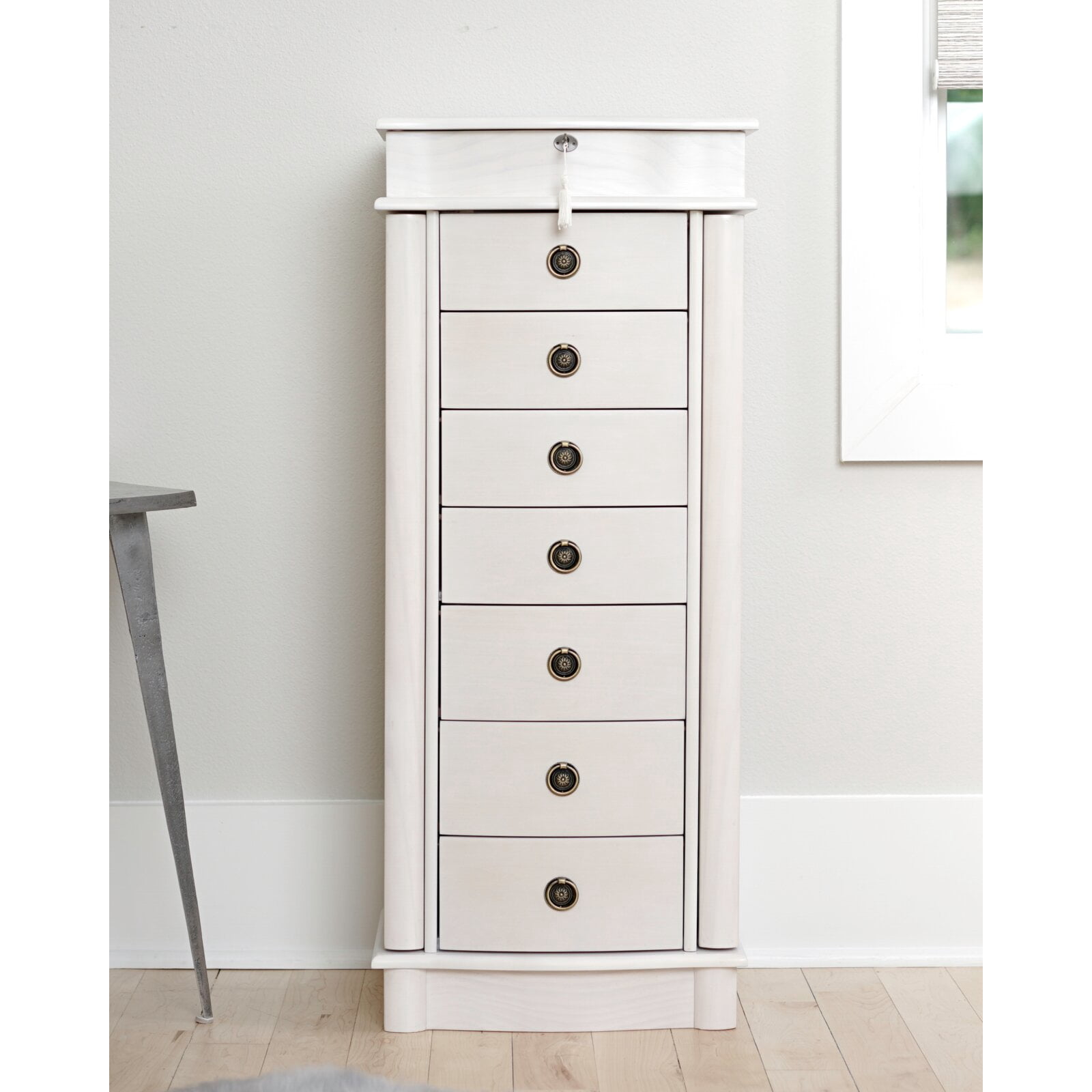 Argueta Jewelry Armoire with Mirror, Fully lined with antitarnish felt, Locking