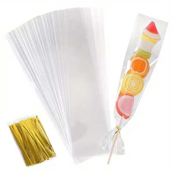 200 bolsas transparentes y largas for dulces, bolsas de plástico de celofán for galletas, piruletas y embalaje de regalo de alimentos, ideales for bodas y fiestas de cumpleaños