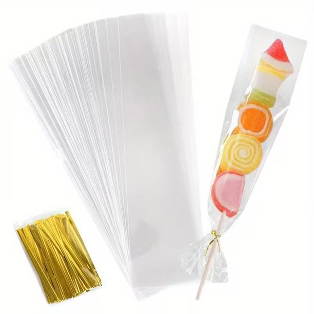 200 bolsas transparentes y largas for dulces, bolsas de plástico de celofán for galletas, piruletas y embalaje de regalo de alimentos, ideales for bodas y fiestas de cumpleaños