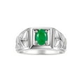 thumbnail image 1 of RYLOS Men's Rings Sterling Silver Rings Designer Weave Band 7X5MM Oval Gemstone & Diamond Ring Emerald May Birthstone Rings For Men Size 12, 1 of 7