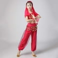 thumbnail image 4 of SERTG Girls Long Sleeve Sequin Top and Cuffed Pants Set Elastic Waist with Accessories Fall Winter Dance Performance Outfit(Hot Pink,7-9 Years), 4 of 7