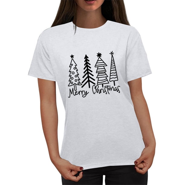Puntoco Blusa informal de cuello redondo con estampado navideño para mujer