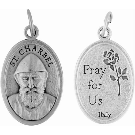 Saint Charbel Sharbel Makhlouf Patron of Lebanon Silver Oxidized Italian Medal Blessed by HIs Holiness