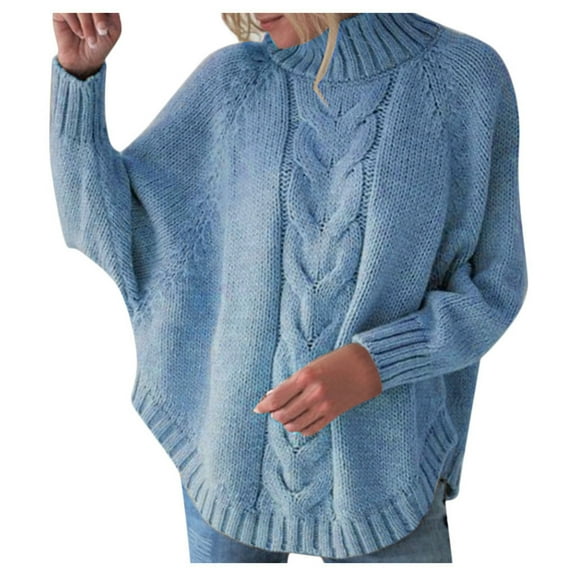 IROINNID Reduced Womens Sweater Turtleneck Pullover Sweater Solid Color Leisure Mid-Length Long Sleeve Half High Collar Bat All-Match Sweater