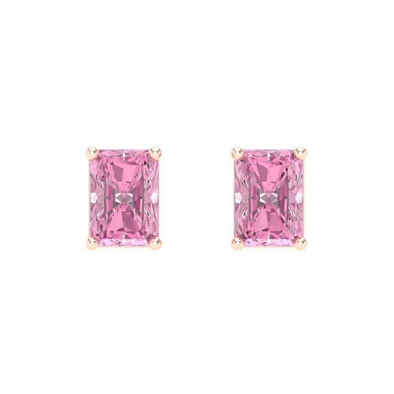 1 ct Screw-Back Stud Earrings for Women | 6x4mm Emerald Cut Simulated Pink Diamond | 18K Rose Gold