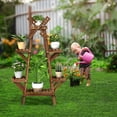 thumbnail image 4 of SHCKE Wood Plant Stand Indoor Outdoor Modern Flower Plant Pot Display Holder Shelving Rack Planter for Patio Garden Balcony Lawn Living Room ("A-Shape" Windmill Design), 4 of 6