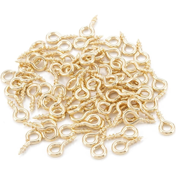 50pc Brass Screw Eye Pin Peg Bails For Half Drilled Beads Long-Lasting Plated Rack Plating Real 14K Gold Plated 8x4x1mm Hole: 2mm