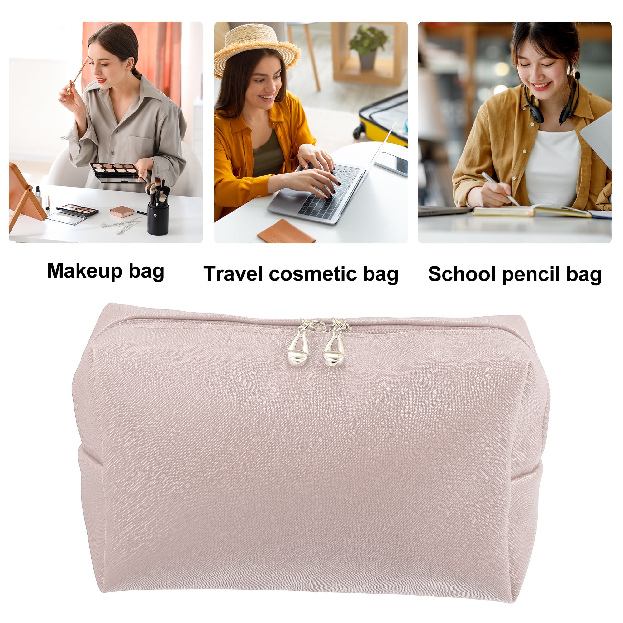 Unique Bargains Floral Makeup Bag Zipper Flower Cosmetic Pouch Gold Pink