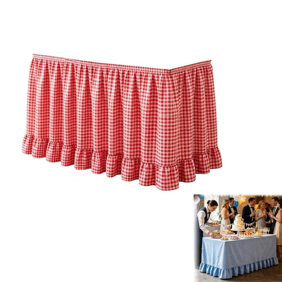 Gingham Desk Skirt, Teacher Desk Skirt, 72.05 x 29.92 in Ruffled Checkered Table Skirt with Hook-and-Loop Fasteners for Classroom, Wedding, Party & Display Table, 1 Pc