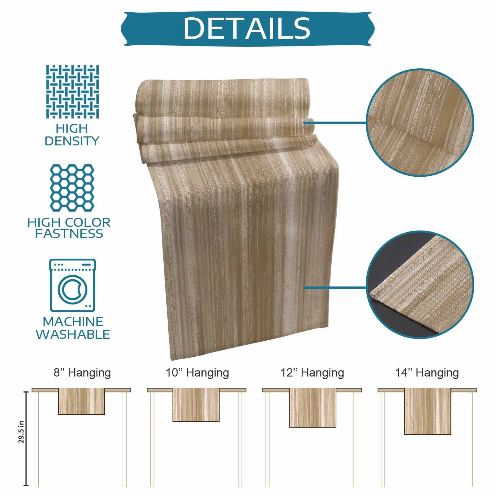 Table Runner 60 Inches Long for Kitchen Dining, Brown Dresser Scarf Farmhouse, Dining Table Decorations for Wedding/Parties, Vintage Modern Abstract Art Ombre 13 x 60 In