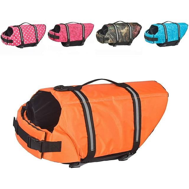 Dog Life Jacket with Reflective Stripes, Adjustable Dog Lifesaver Pet Life Preserver with High Buoyancy Swimsuit for Small Medium and Large Dogs(M)