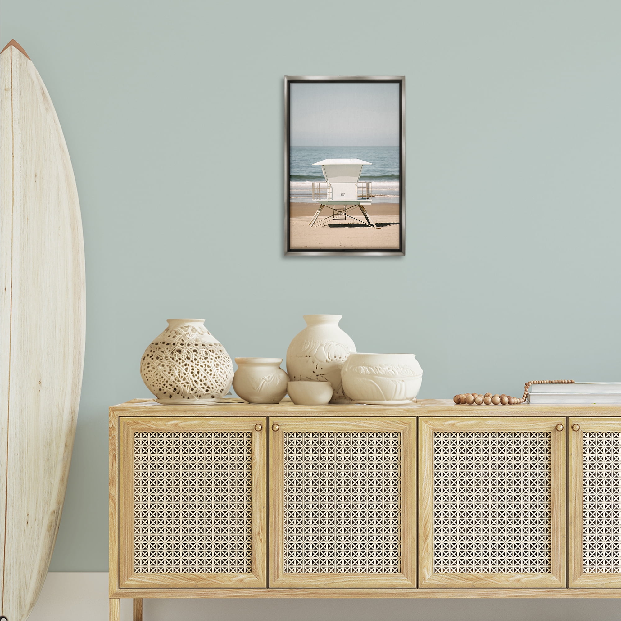 Stupell Industries Surf Shack on Shore Nautical & Beach Photography Gray Floater Framed Canvas Art Print Wall Art, 17 x 25