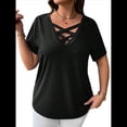 thumbnail image 1 of Tops para Mujer, Camisetas de Verano A con Cuello Cruzado, Túnicas Holgadas e Informales de Gran Tamaño Negro 4XL, 1 of 9