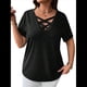 thumbnail image 1 of Tops para Mujer, Camisetas de Verano A con Cuello Cruzado, Túnicas Holgadas e Informales de Gran Tamaño Negro 4XL, 1 of 9