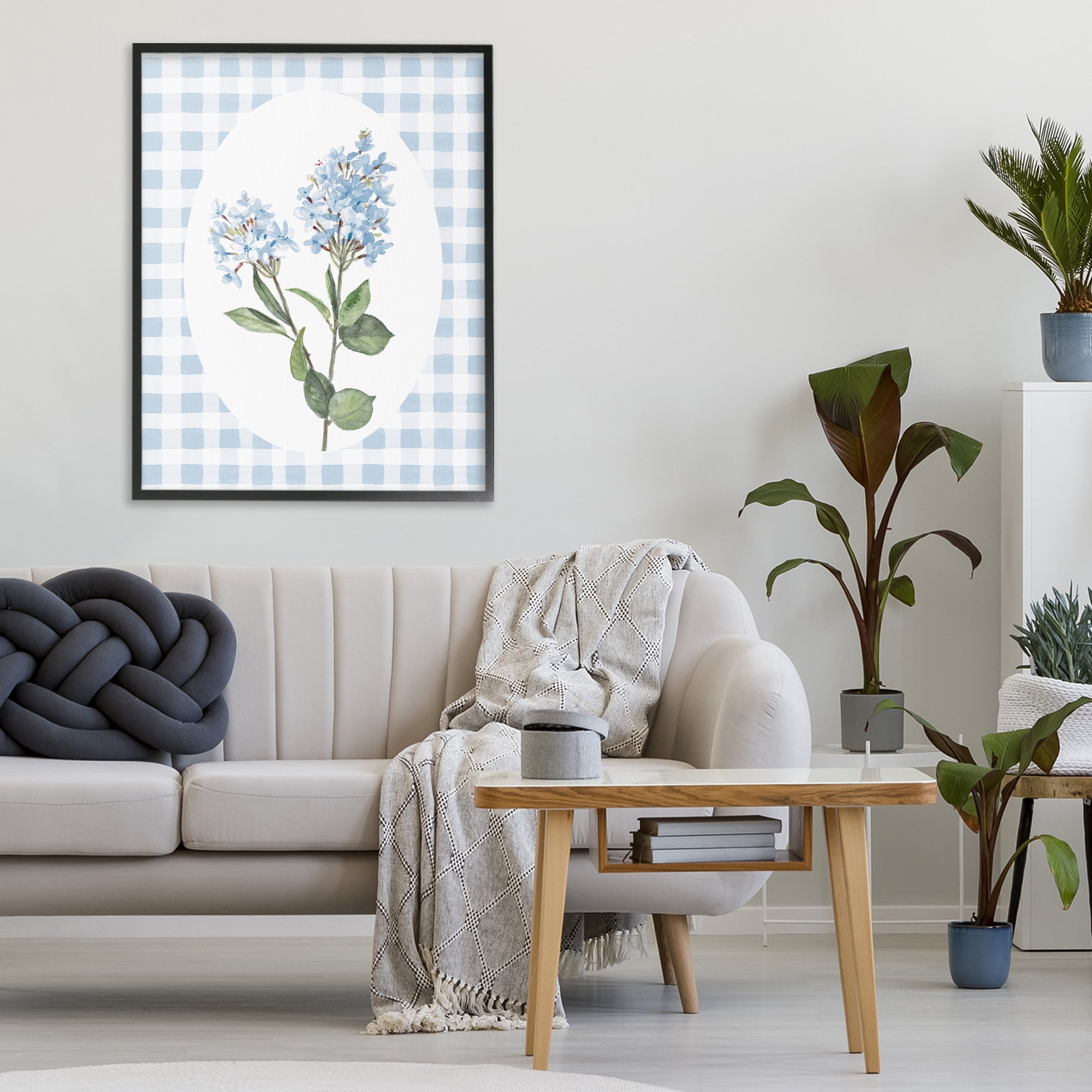 Stupell Industries Blue Checkered Blooms Black Framed Giclee Art, design by Lanie Loreth