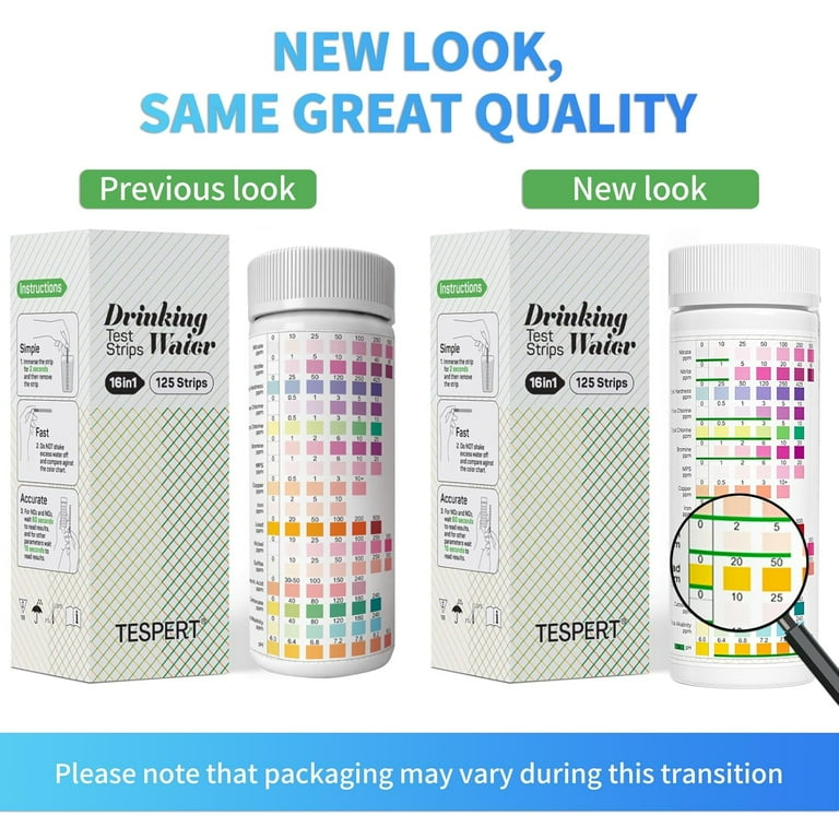 TESPERT - Strisce Test Acqua Potabile 16 In 1, 125 Misure - Controlla Durezza, Piombo, Ferro E Pi&ugrave;