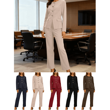 Mifsaly Suit Sets Women 2 Piece Outfits Business Casual Matching Clothes Long Sleeve Lapel Collar Dress Shirt with Pockets formal Suit Trousers Breathable Wide Leg Pants Ladies Office Workwear