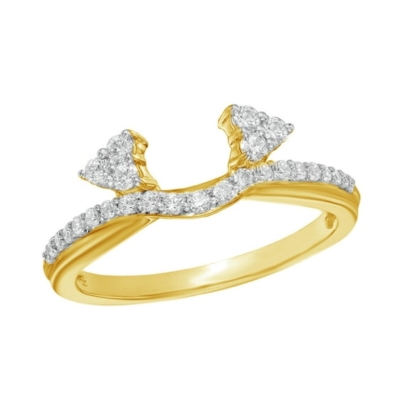 White Natural Diamond Tri-Side Solitaire Enhancer Guard Ring In 14k Yellow Gold (0.33Cttw)