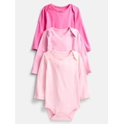 Wonder Nation Baby Girls Long Sleeve Bodysuits, 3-Pack, Sizes 0-24 Months