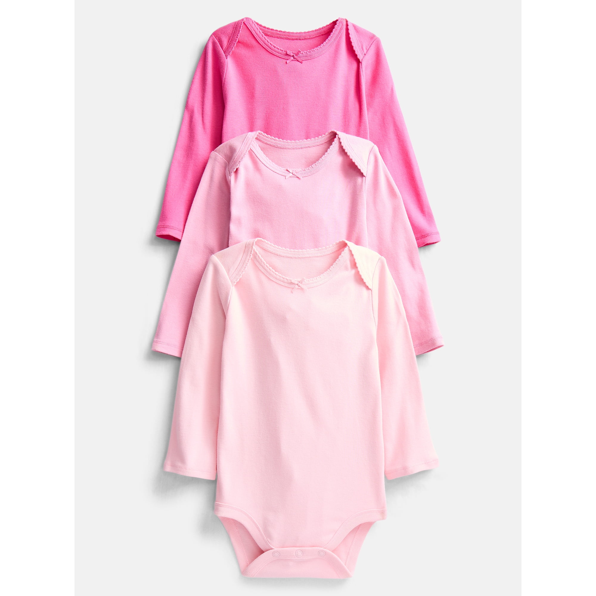 Wonder Nation Baby Girls Long Sleeve Bodysuits, 3-Pack, Sizes 0-24 Months