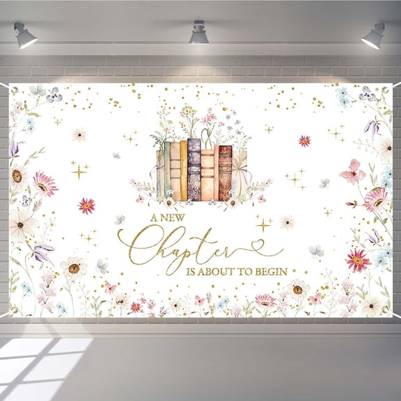 Storybook Baby Shower Backdrop A New Chapter is About To Begins Photography Background Wildflowers Book Newborn Shower Birthday Party Decorations Banner Supplies Photo Booth Props
