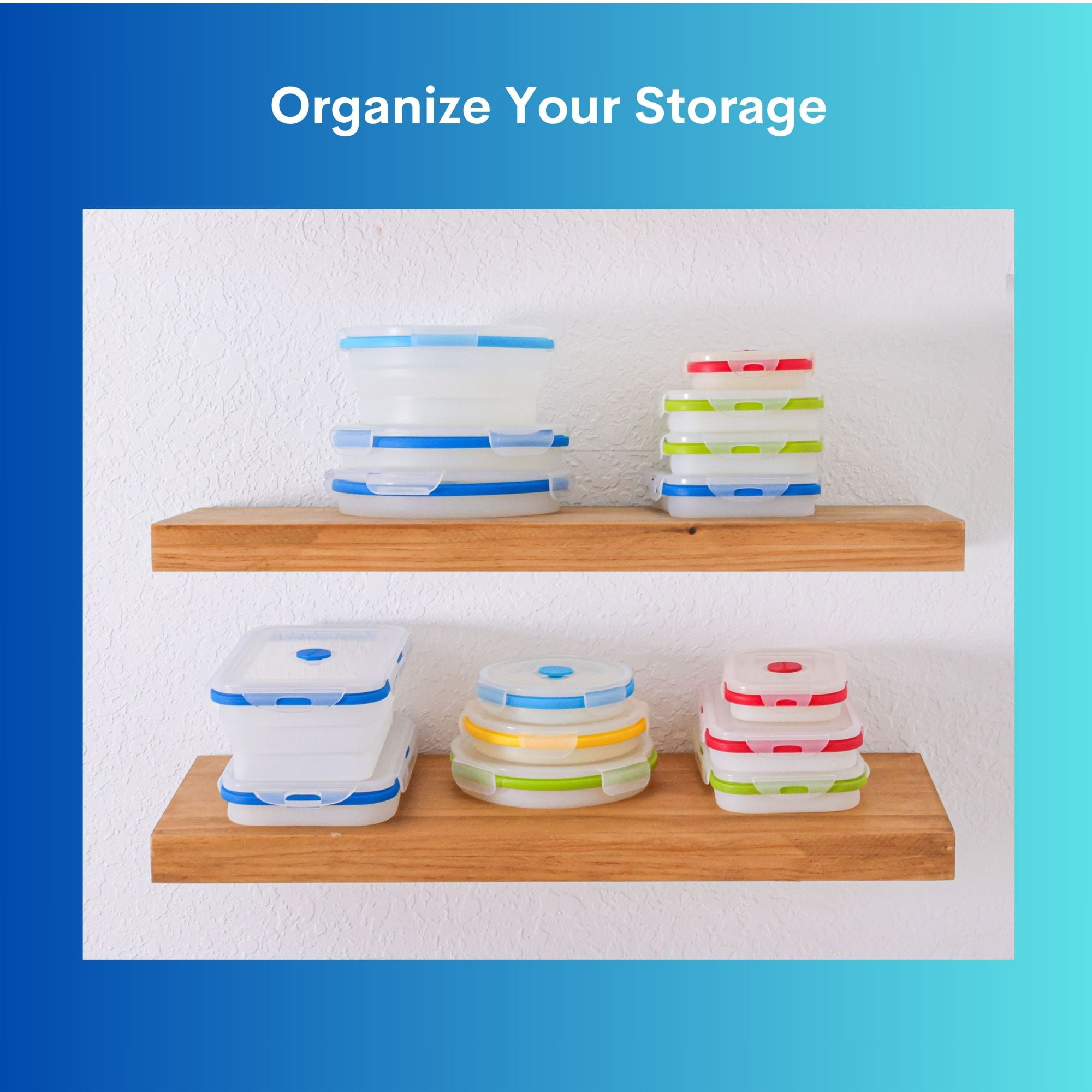 Ecoberi Collapsible Food Containers, BPA-Free Silicone, Reusable, Stackable, Space-Saving for Snacks, Lunches, Travel 2 Pack