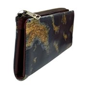 Patricia Nash Women's Leather Bifold RFID Wallet Greek Map Print Blue Tan