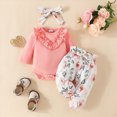 thumbnail image 2 of Baby Girl Clothes Newborn Infant Outfits Solid Ruffle Romper+ Floral Pants + Cute Headband Sets For Kaprioy Baby Girl Clothes, 2 of 7