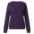 thumbnail image 2 of Aayomet Tops For Women Women's Long Sleeve Round Neck Elbow Patched Color Block Stripe Shirt Tops,Purple XL, 2 of 5