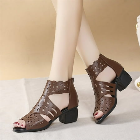 

christmas fashion summer women sandals thick heel middle heel thick sole fish mouth hollow casual zipper
