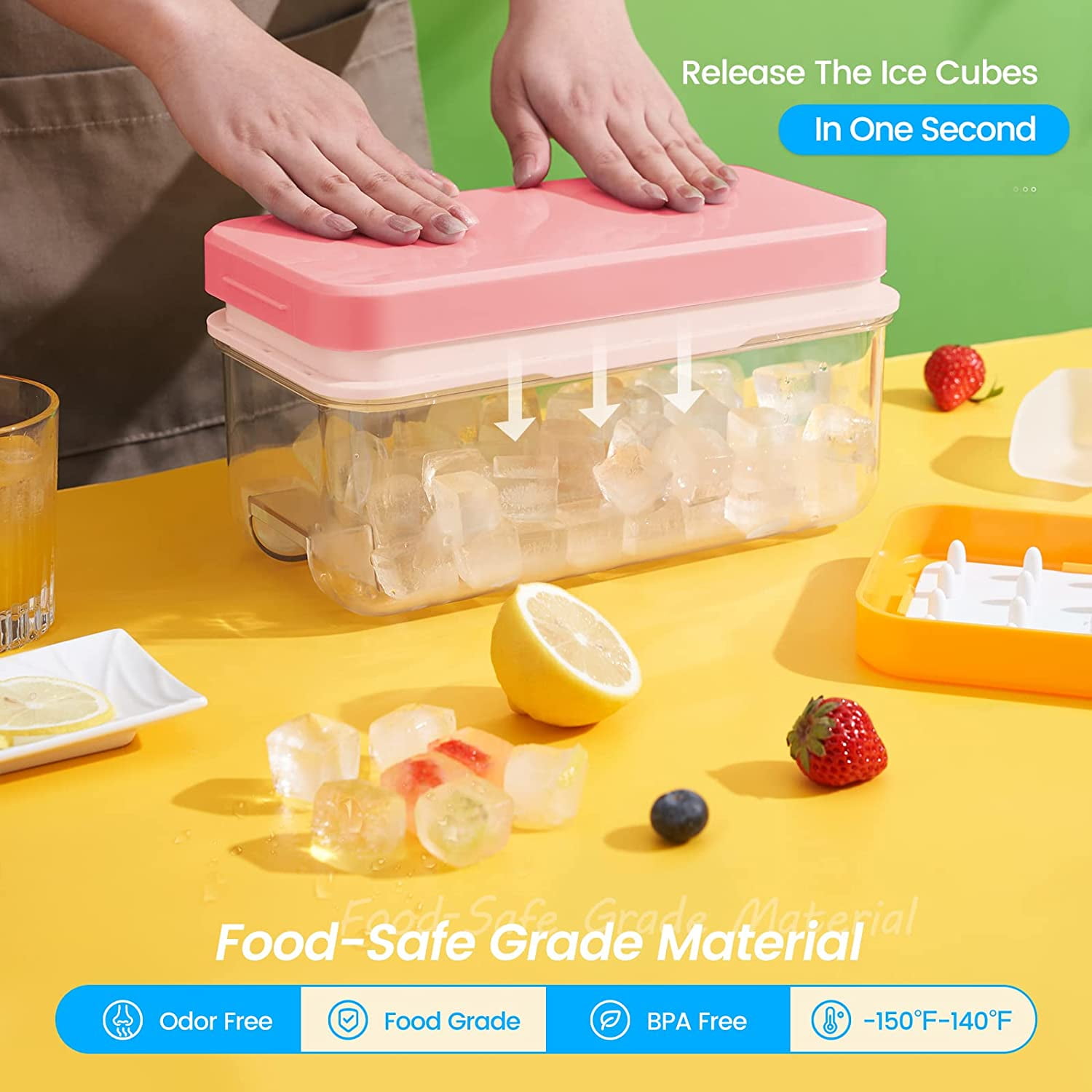 Ice Cube Tray with Lid and Bin, 3 Pack Plastic Ice Cube Tray Molds, 96(4 * 8 * 3) pcs Ice Trays for freezer, Chilling Drinks, Whiskey & Cocktails, with Ice Container and Ice Scoop, BPA-Free