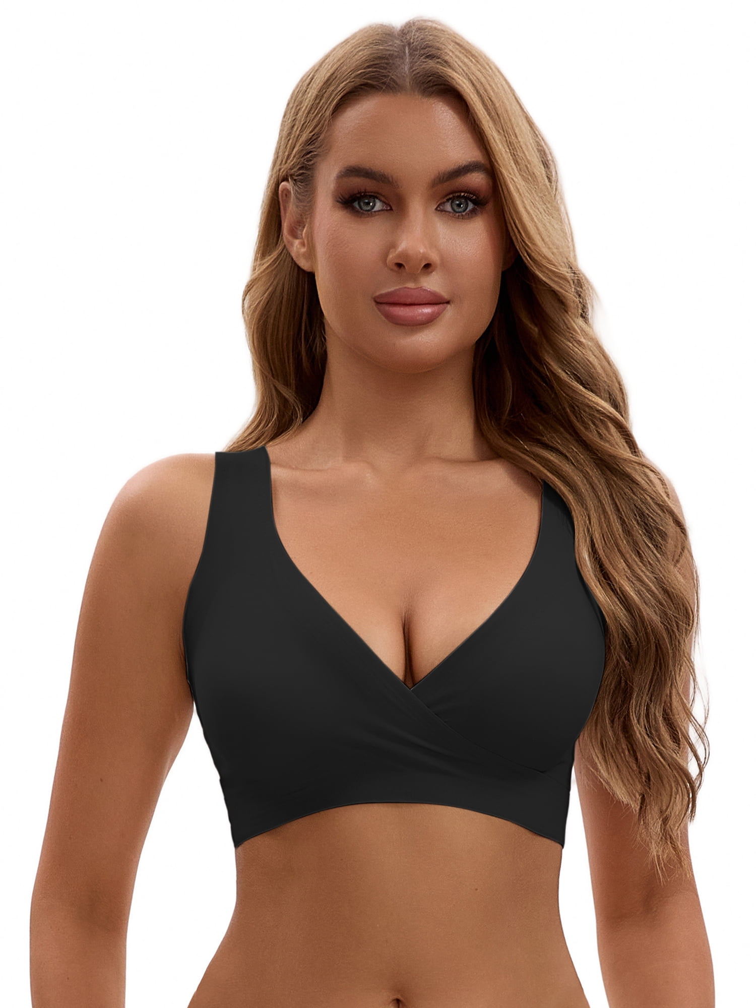 Unique Bargains Women's Nursing Crossover Wirefree Maternity Bra S Black