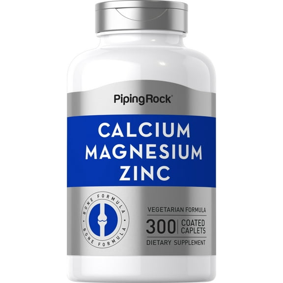 Calcium Magnesium Zinc Supplement | 300 Coated Caplets | By Piping Rock