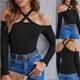 thumbnail image 2 of Suéter de manga larga con cuello Halter cruzado y hombros descubiertos para mujer, suéter de punto ajustado de manga larga para otoño e invierno Pompotops  gfhjh4116, 2 of 9