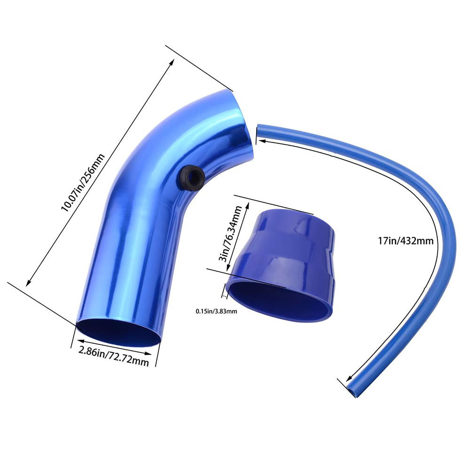 3 Inch Universal Cold Air Intake Kit - Aluminum Induction Flow Hose with Air Filter (Blue) - High Performance, Easy Installation, Fits Most Vehicles