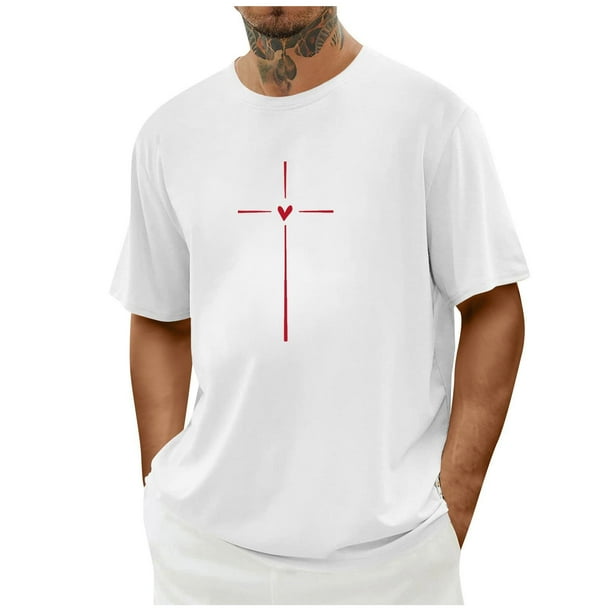 Tops para hombre, blusas y camisas de cuello redondo y manga corta para hombre. Camiseta/camisa informal de cuello redondo y manga corta con estampado de corazones para hombre. Tops de poliéster para