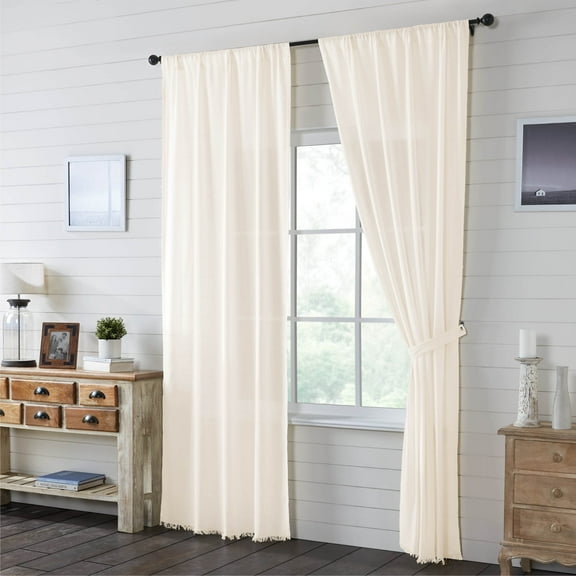 VHC Brands Tobacco Cloth, Farmhouse Curtain Panels, Antique White, 96x40, Set of 2