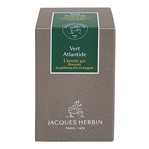 Jack Elbin Anniversary Ink 350 [Gold/Silver Particles] For Fountain Pen/Glass Pen/Dip Pen Atlantis Green HERBIN hbj15139